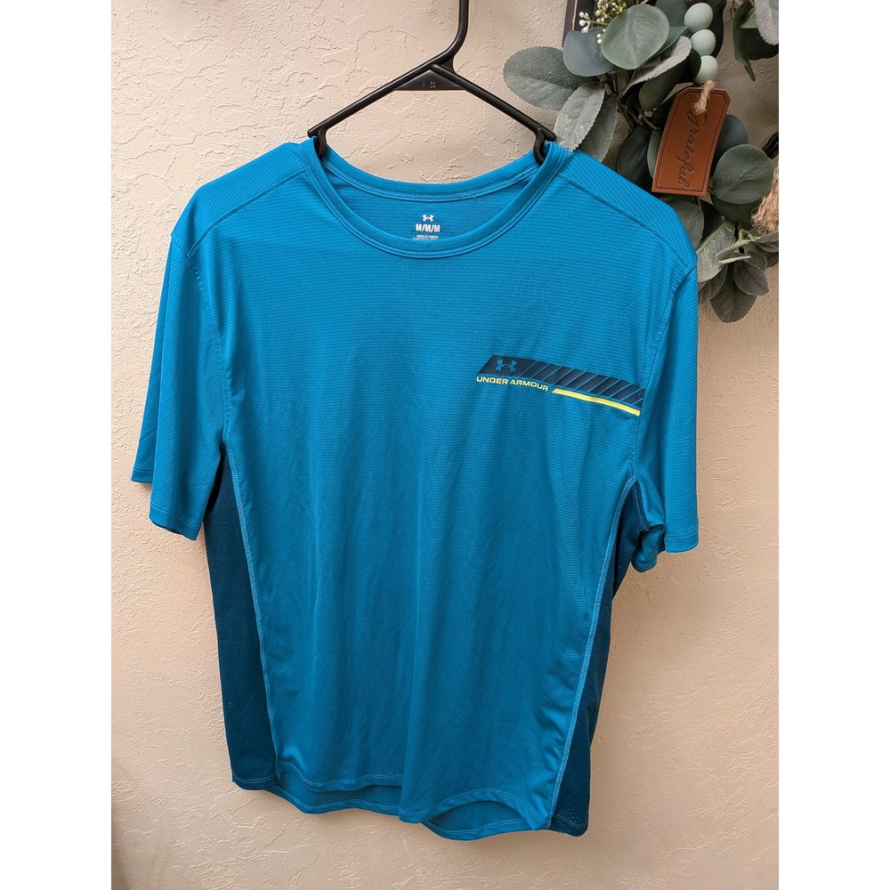 Under Armour Mens HeatGear Short Sleeve Athletic T-Shirt Teal Blue Medium